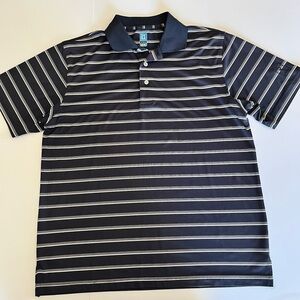 Mens PGA Tour Polo Style Golf Shirt Navy Blue White Striped Size Medium